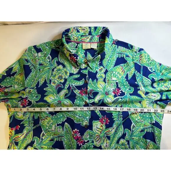 CARIBBEAN JOE Women’s XL Tropical Floral Button Down Blouse Long Sleeve Resort - Picture 6 of 9